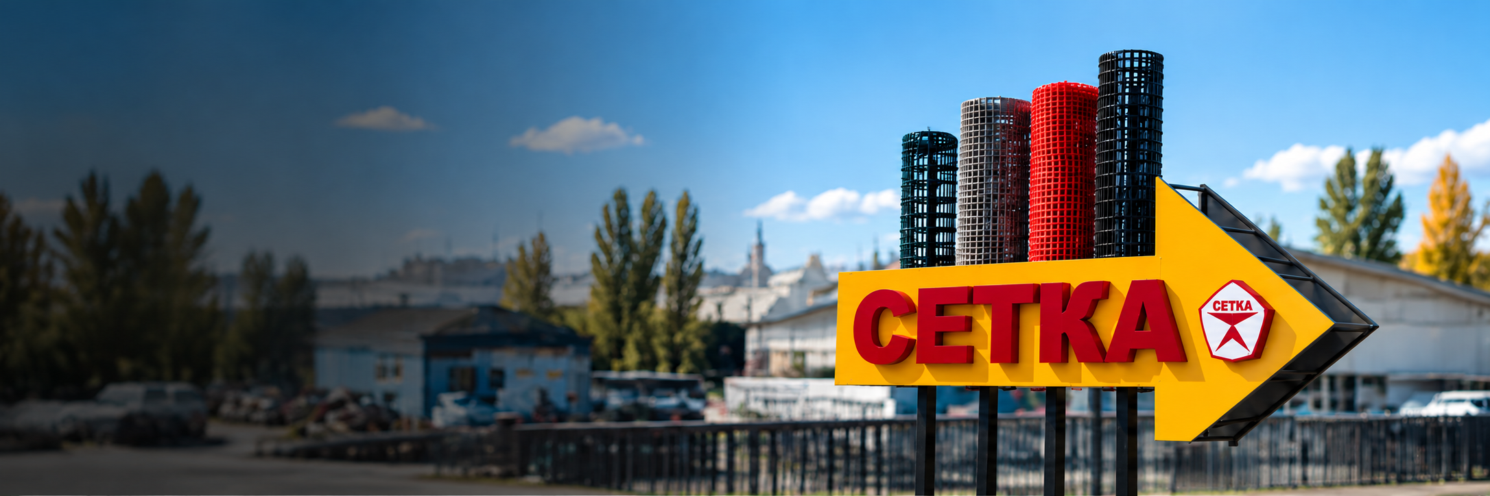 Вывеска СЕТКА на жёлтой стрелке